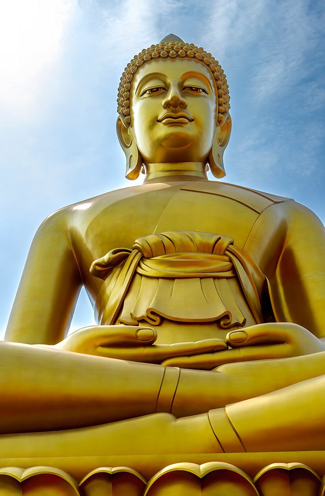 Largest golden Buddha, Wat Paknam Bhasicharoen in Bangkok, Thailand. Temple established in 1600s.